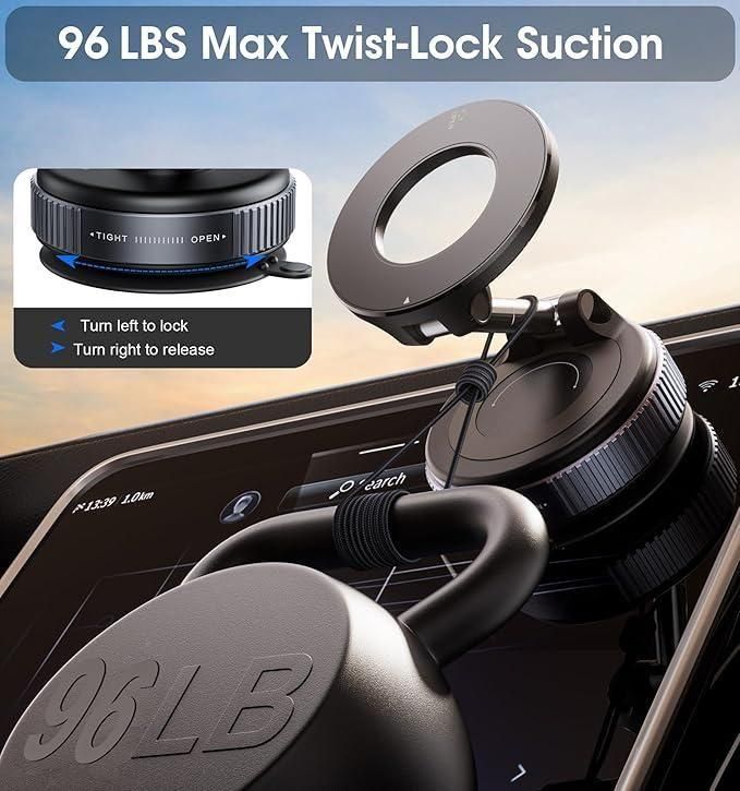 Magnetic Car Phone Holder – Strong Vacuum Suction Mount