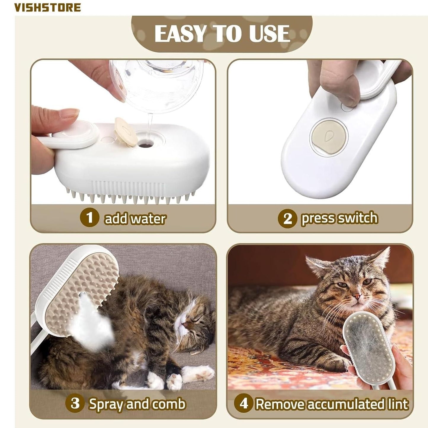 Steam Groomer Brush for Dogs & Cats – Pet Spa at Home