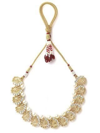 Karatcart Gold Plated Peacock Design Kundan and Pearl Choker Necklace Set for Women